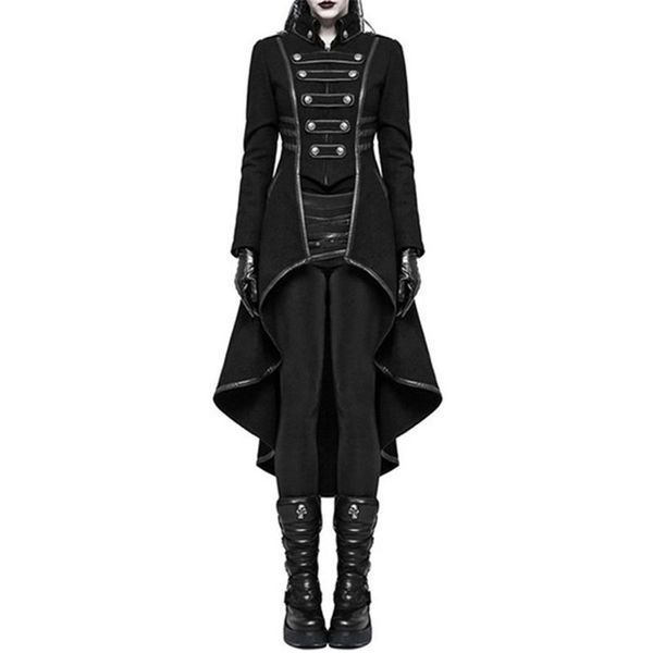 

winter casual gothic plus size party warm women long trench coats black slim plain pleated autumn female goth overcoats 201031, Tan;black