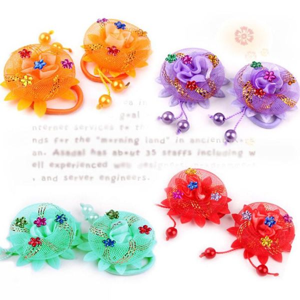 

1pcs kids cute lace hair rope girls rose flower rubber bands child elastic hair bands lovely hair accessories princess headdress wmtity
