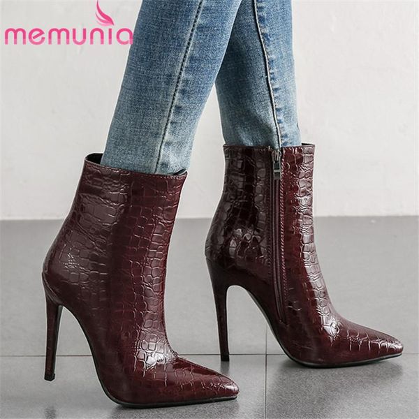 

boots memunia 2021 arrival women ankle zipper super high heels booties simple autumn winter party wedding shoes woman, Black