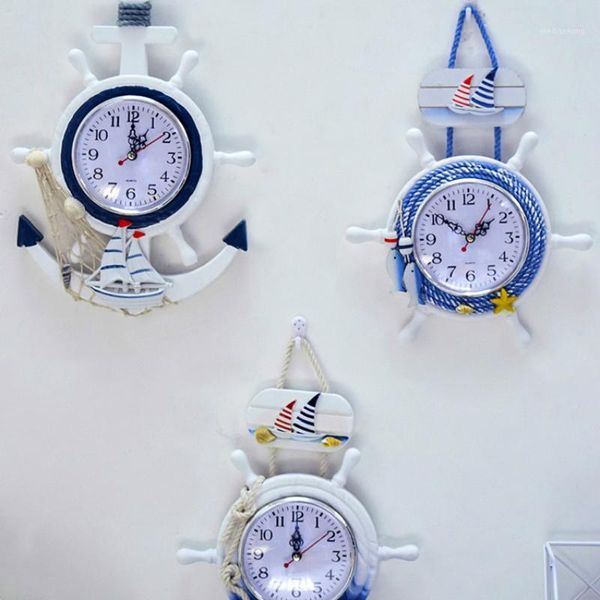 Orologi da parete Orologio mediterraneo Piccolo in legno Silenzioso Creativo per la camera dei bambini Moderno Duvar Saati Decorazione domestica 60ZB1