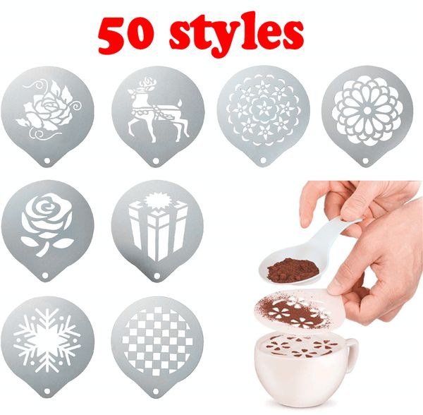 

50style stainless steel garland mold fancy coffee printing model mould thick cafe foam spray template barista stencils decoration tool