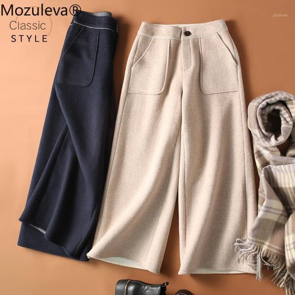 

mozuleva 2020 slim double-sided pants women autumn and winter casual pants women's woolen wide-leg women's clothing1, Black;white