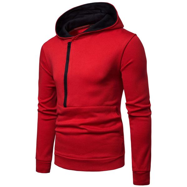 

ouma men's spring, autumn and winter new hooded jacket korean style slim zipper pocket sweater, Black