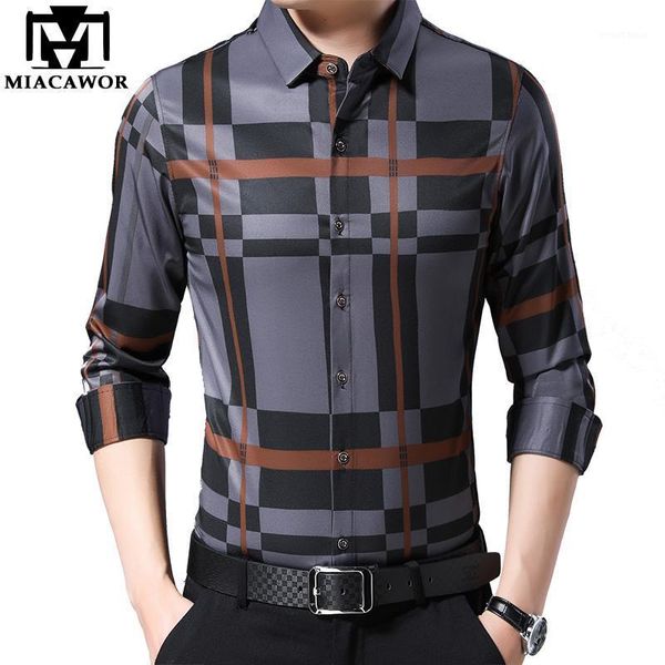 

miacawor brand casual men shirt fashion plaid shirts long sleeve slim fit social shirts camisa masculina streetwear c6261, White;black