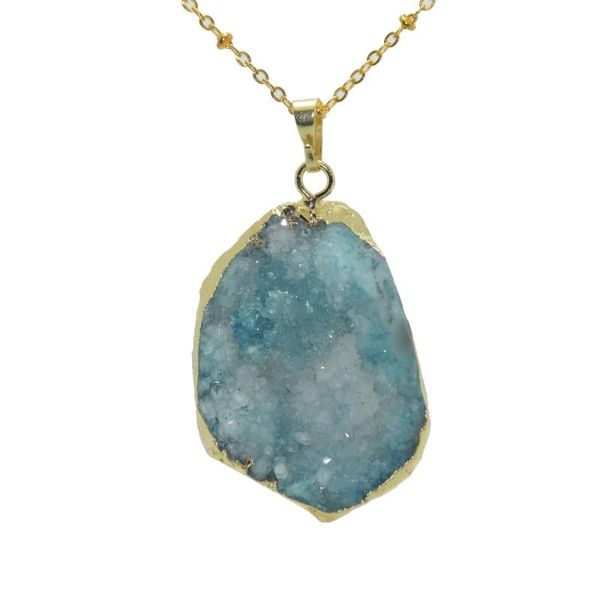 

pendant necklaces irregular blue cluster gem druzy stone necklace geode natural raw crystal quartz chain for men, Silver