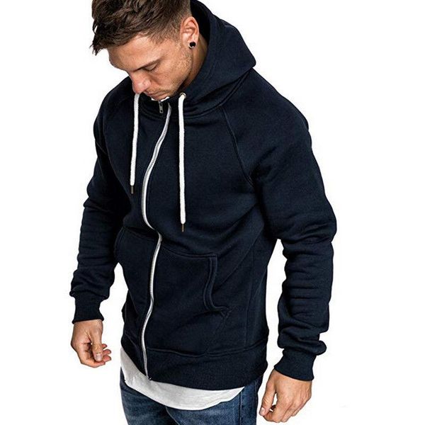 

2020 new style fashion men's winter slim hoodie warm hooded zipper with hat pocket o neck solid hoodie, Black