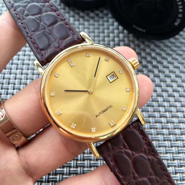 

automatic high mechanical swiss watch men's grade leather leisure blue mechanical watch, Slivery;brown