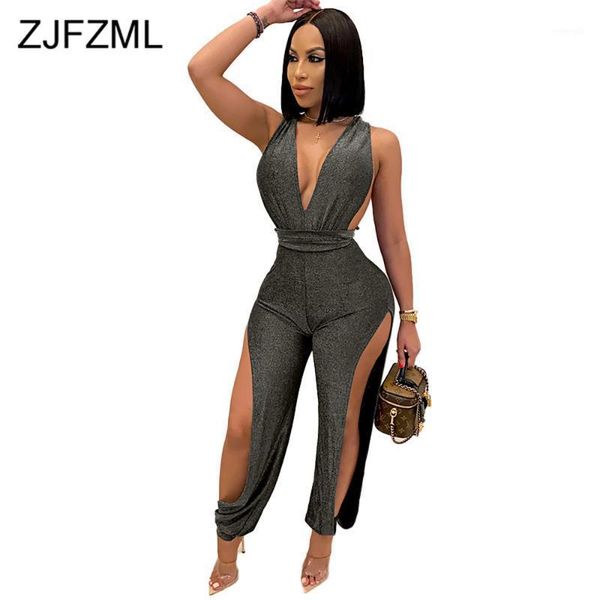 

double side split hollow out plus size romper women deep v neck sleeveless party jumpsuit elegant cross backless lantern overall1, Black;white