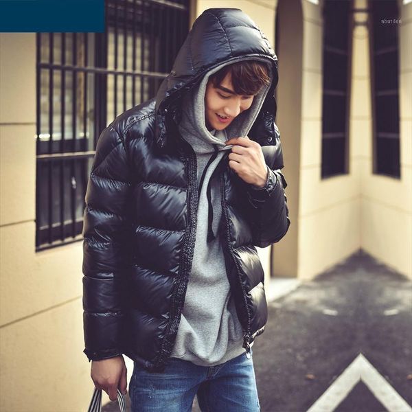 

men's down & parkas duck men's 20% white hooded winter jacket for men thick short puffer coat man parka casaco masculino kj9601, Black