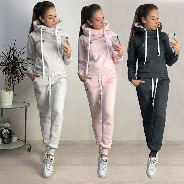 

set women 2 pieces outfits hoodies sweatshirt trouser suits tracksuit female winter clothes 220315, White