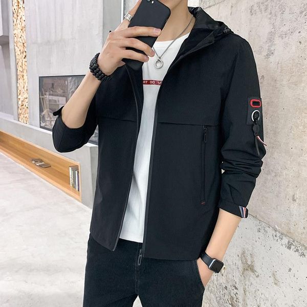 

running jackets 2021spring and autumn men's clothing washed jacket tooling hooded casual comprehensive training top, Black;red