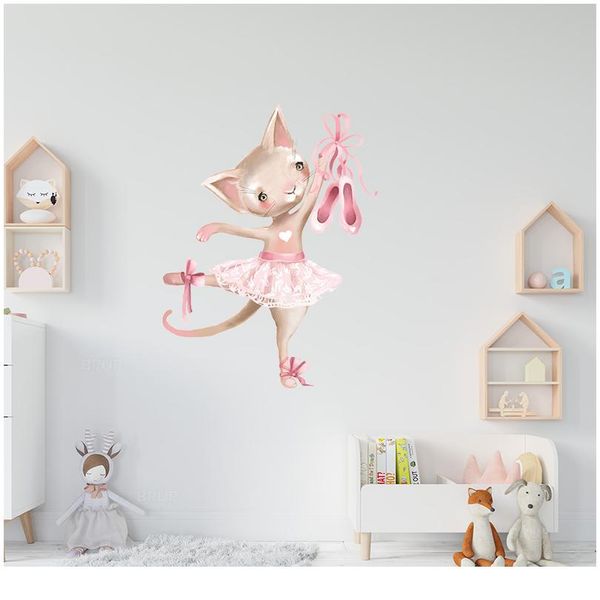 

симпатичные серый зайчик балет кролика наклейки на стены для детской комнаты кошка детская детская наклейки на стену розовый цветок для деву
