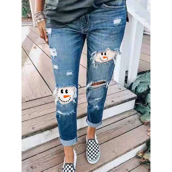 

selling snowman print slim women's jeans pants, Blue