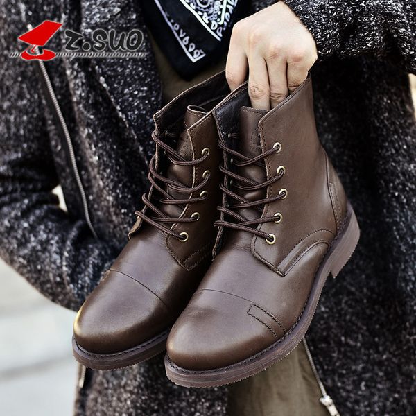 

walking leather military british martin autumn and winter medium tube outdoor boots men's shoes fashion c1212, Black;white