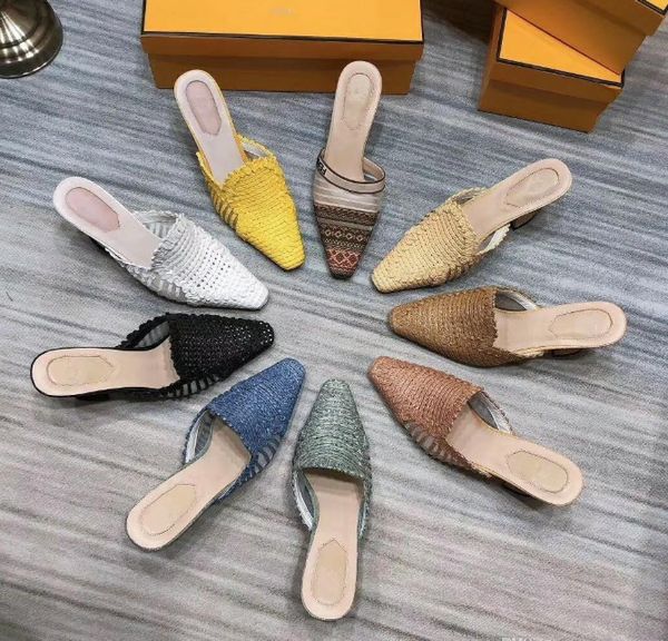 

high-heeled slippers garfield grass weaving designer sandals noble temperament size 35-41, Black