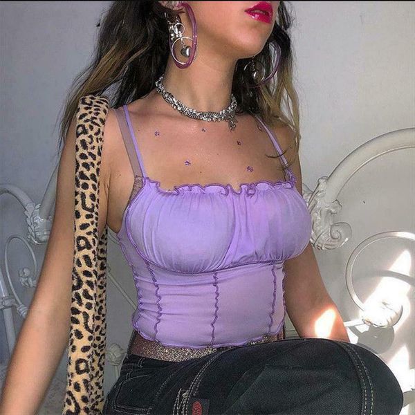 

sell 2020 summer women purple vest fashion sleeveless strapless solid ruffles crop pullovers ladies tank women camisole, White