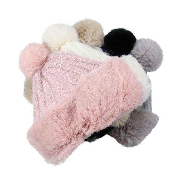 

женщины plush mongolian hat faux мех вязаная шапка шляпа зима теплый помпом мода монгольский повседневная толстая плюшевая шерсть j4c6, Blue;gray