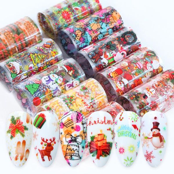 

stickers & decals 10pcs christmas nail transfer foils adhesive winter snowflake/snowman/santa/elk/deer paper for manicure gl9126, Black