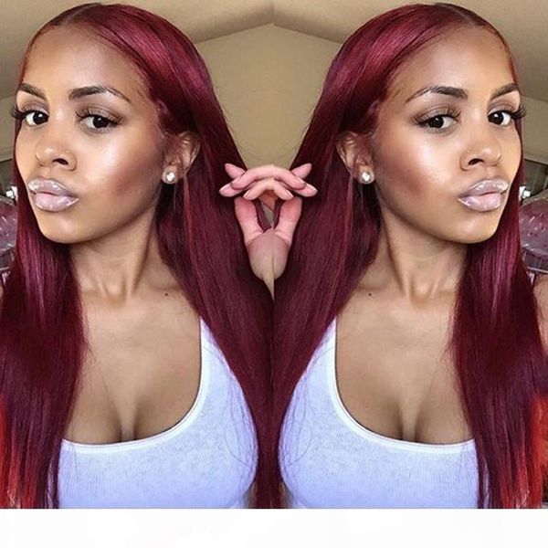 

silk straight 99j brazilian virgin hair glueless full lace human hair wigs with baby hair lace front wig for black women, Black;brown