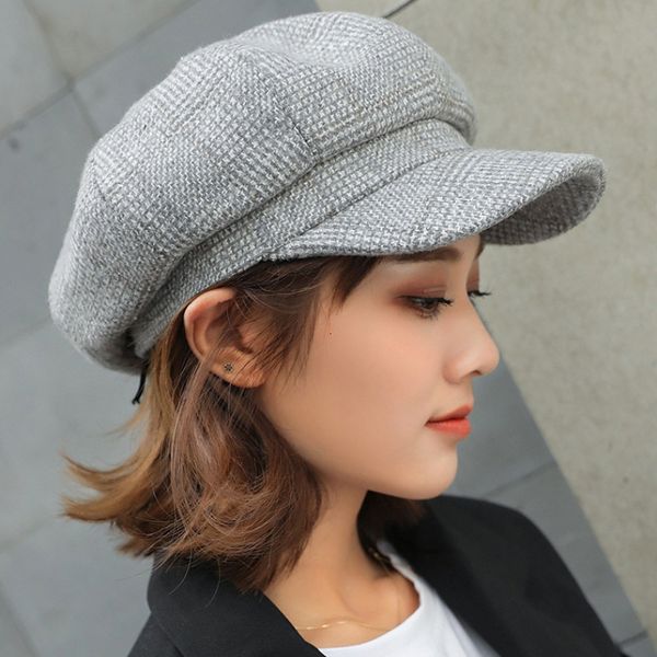 

ht1991 women men wool felt berets autumn winter hat thick warm octagonal newsboy cap retro plaid beret cap 201216, Blue;gray