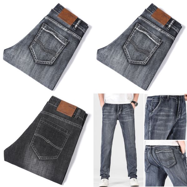 

spring and autumn new men's business plus size jeans stretch fashion brand loose casual denim trousers classic retro pants 29-46 q0105, Black;white