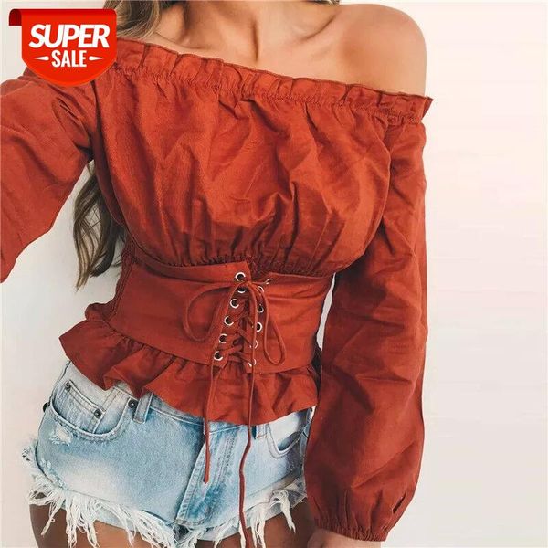 

women t-shirt solid color off shoulder long sleeve loose ladies slim evening party clubwear femme summer clothes #0c5p, White