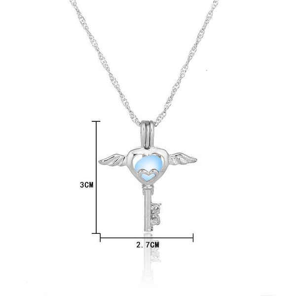

with new brand jewelry silver plated angel key shaped glow in the dark pendant necklace for women party gift