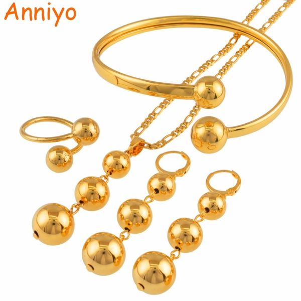 

african beads jewelry sets necklace earrings bangle ring for women trendy round ball jewellery arab nigeria gifts #16 201222, Slivery;crystal