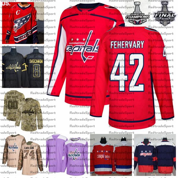 

2021 reverse retro customize 42 martin fehervary washington capitals champions hockey jersey golden edition camo veterans day fights cancer, Black;red