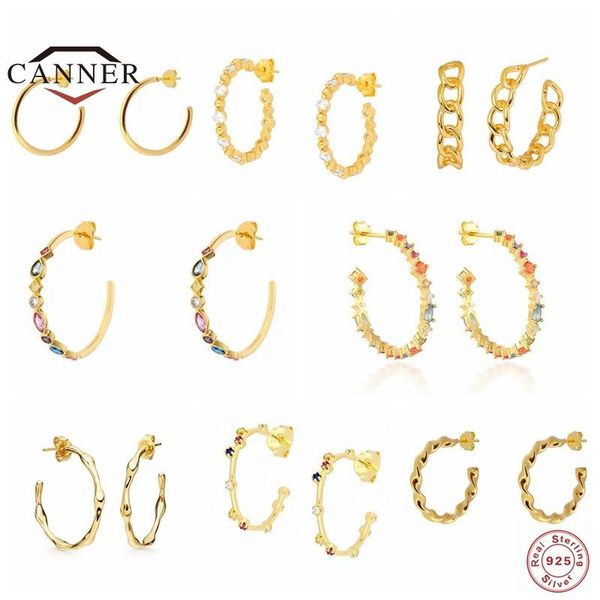 

stud canner 925 sterling silver c-shaped colorful zircon earrings luxury earring for women piercing earings jewelry pendientes, Golden;silver