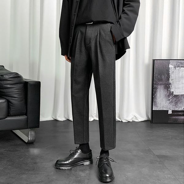 

trousers new 2021 fine autumn pure wool tube straight pants male youth wear po8l, Black