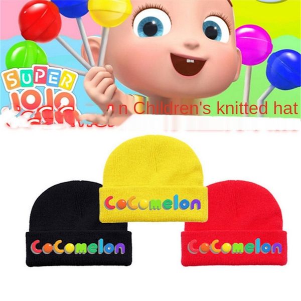 

kids cocomelon hats boys girls 2021 cuffed beanie caps solid color knit warm tuque cartoon letters skull cap outdoor headwear gg12306, Yellow