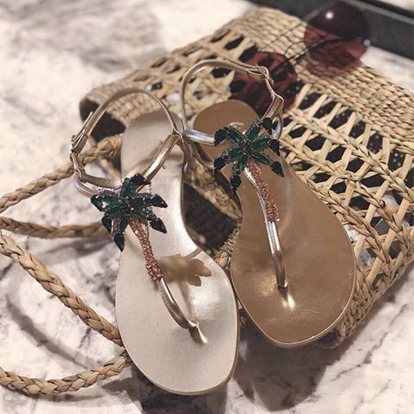 

2021 shoes woman sandals women rhinestones chains flat sandals thong crystal flip flops gladiator plus size 43, Black