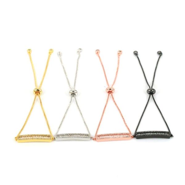 

link, chain 10pcs simple micro pave cz crystal long rectangle bar charm adjustable macrame women's bracelet for women, Black