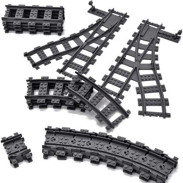 Treni urbani Tracce flessibili Biforcuto Dritto Curvo Rotaie Interruttore Building Block Mattoni technic Creator Giocattoli per bambini Q1126