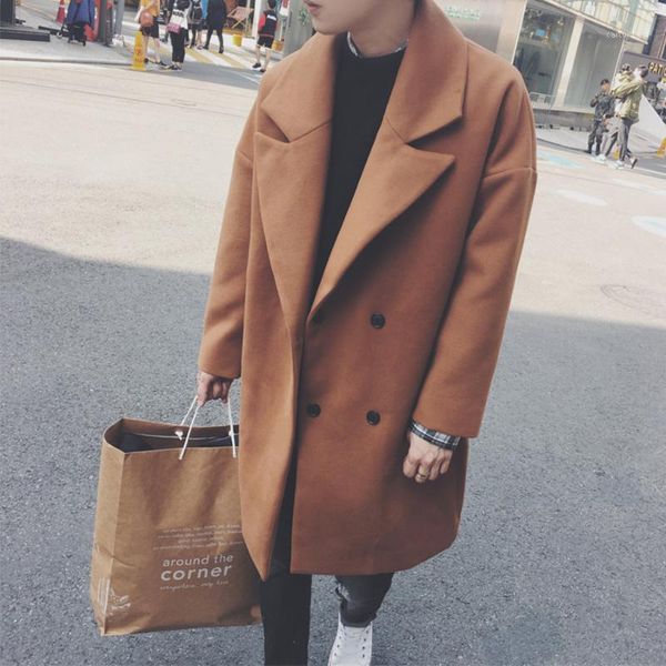 

men's wool & blends 2021 men in korea winter long coat s casual thick girl1, Black