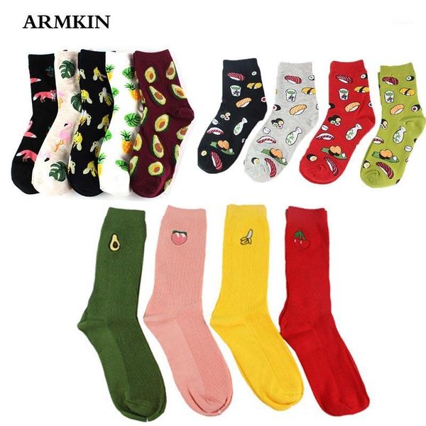 

armkin korean harajuku fresh fruits women socks cute funny animal flamingos lemon avocado sushi kawaii socks calcetines mujer1, Black;white