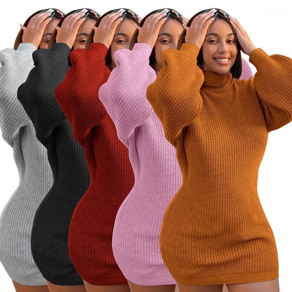 

solid color high neck womens casual knitted sweater womens designer sweater dress autumn winter long sleeve, White;black