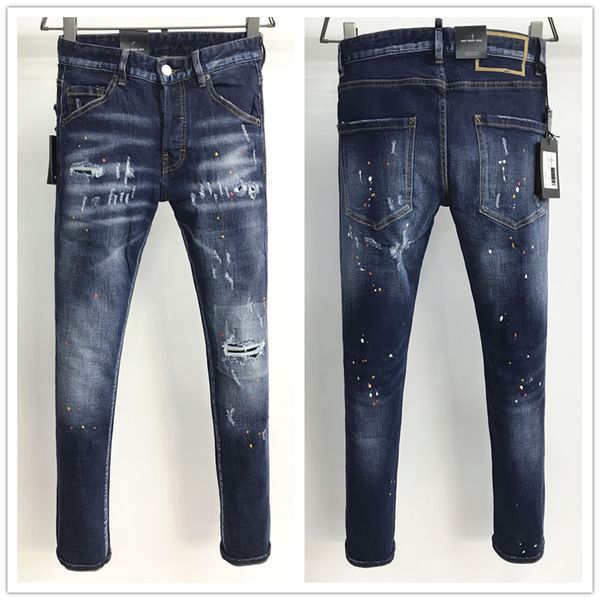 

mens jeans fashion designer mans ripped skinny jeans leather patchwork slim fit black denim joggers for male distressed jean pants, Blue