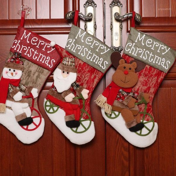 

3 pcs christmas stocking classic personalized large stockings santa and snowman and elk for christmas party decorations1