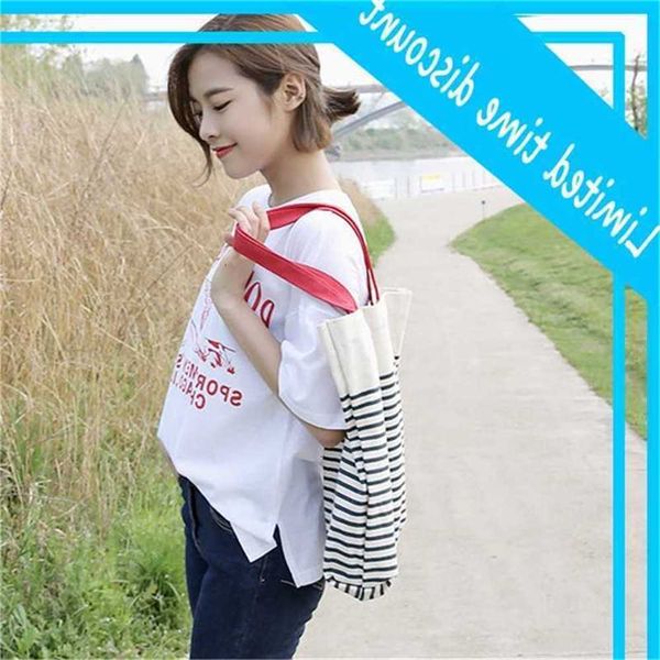 

e02 korean portable single shoulder stripe student shopping women's canvas bag