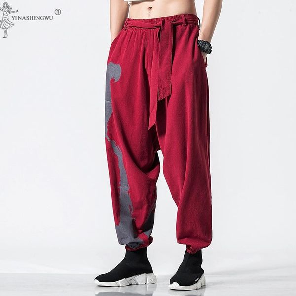 

ethnic clothing japanese kimonotraditional pants streetwear mens harem sweatpants pantalon kung futrousers chinese, Red