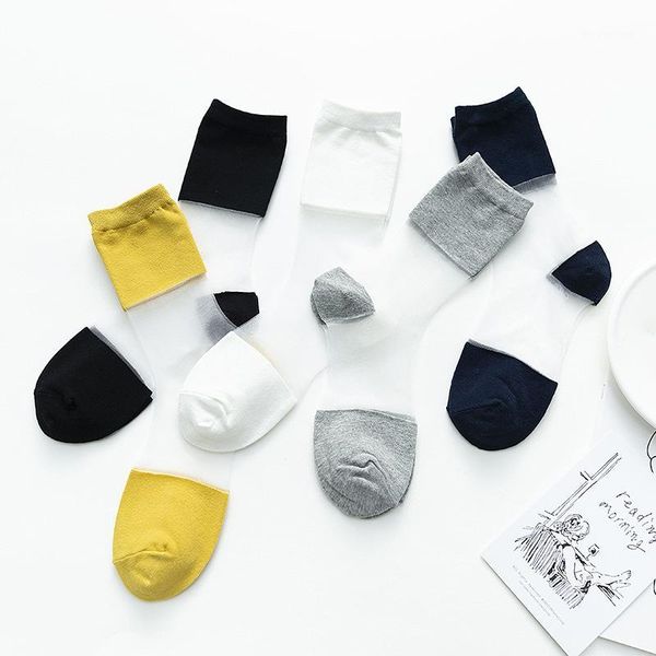 

summer korean patchwork colors crystal socks lady transparent mesh shiny fishnet hosiery thin 5 colors women1, Black;white