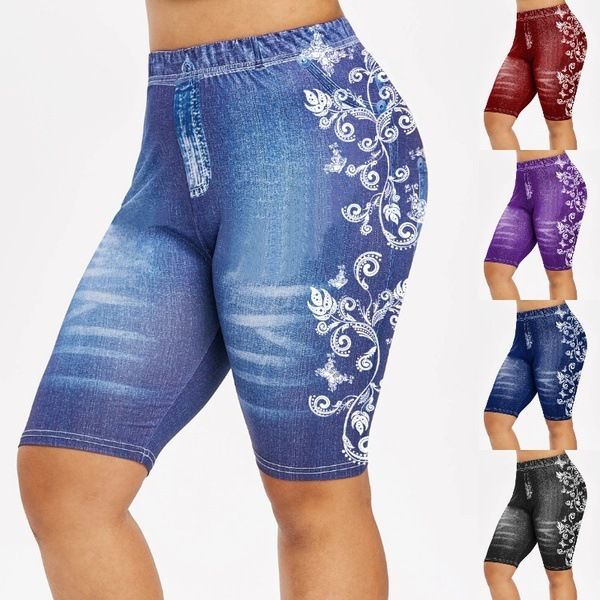 

women's printed denim high waist leggings swimsuit bandage bathing suits pad