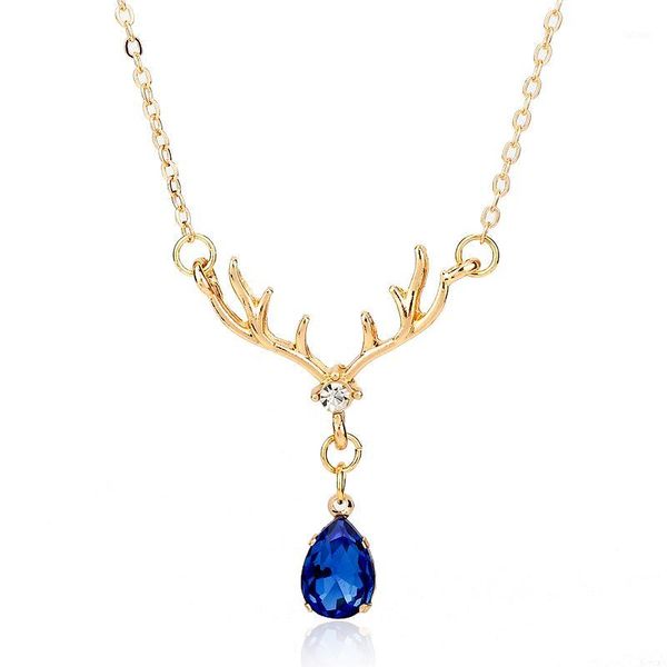 

heyu fashion jewelry mori deer with blue crystal antlers water drop necklace clavicle chain1, Silver
