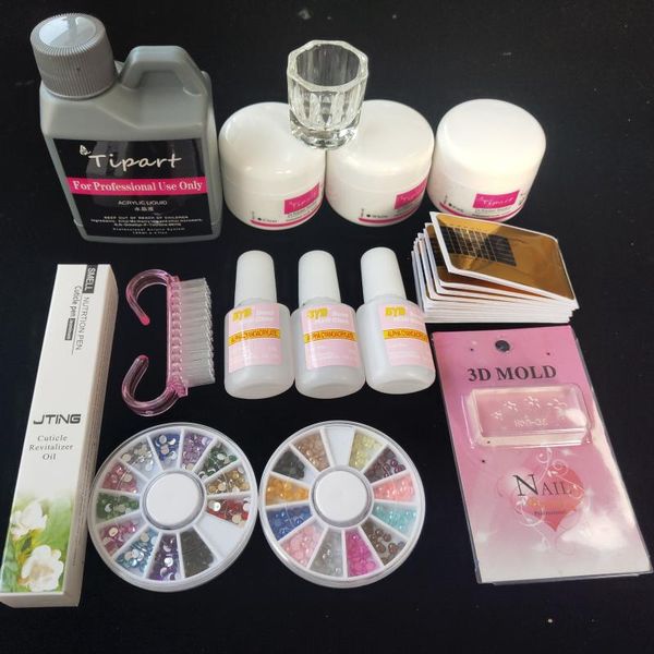 

professional 42 acrylic liquid powder glitter clipper primer file nail art tips tool brush tools set kit new