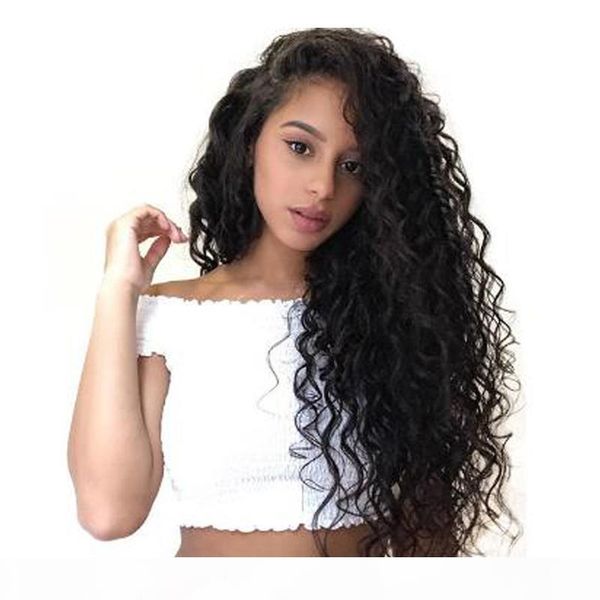 

natural color deep curly pre plucked with baby hair brazilian lace front human wig for women, Black;brown