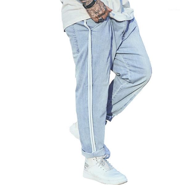 

men's jeans men's denim stretch trousers blue 2021 summer hip hop streetwear man pants wide designer plus size34-481