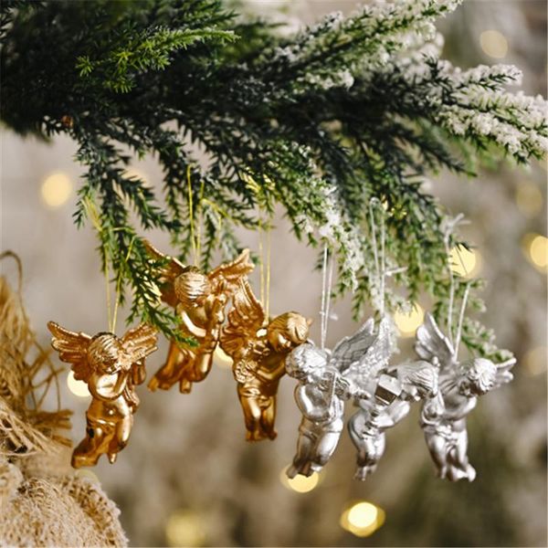 

christmas decorations 2021 year 6pcs/pack decoration golden silver angel doll tree ornament pendant merry xmas