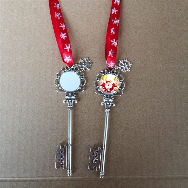 

red sublimation key santa claus with metal long snow rope transfer printing blank diy custom christmas consumables w, Silver